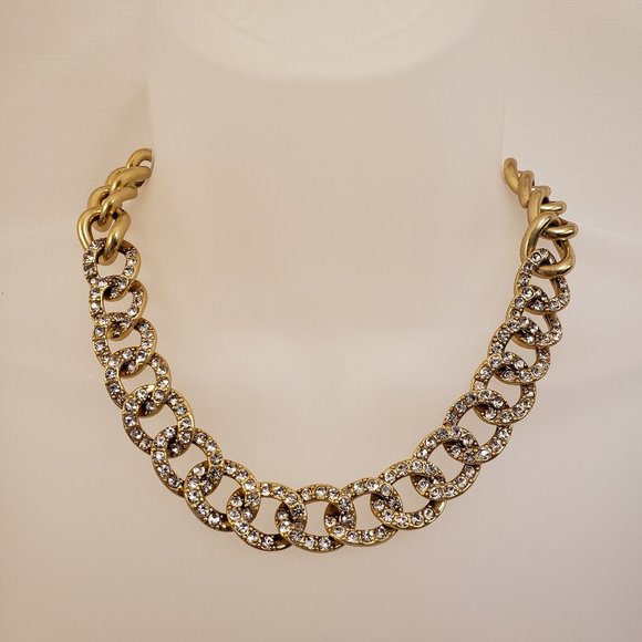 J. Crew Factory, Crystal Pavé Design, Chunky Rolo Link Chain Necklace - Picture 1 of 6